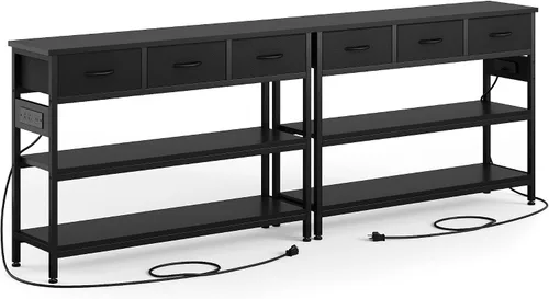 Vista 12 de Lulive Mesa de entrada con tomas de corriente, mesa consola con 3 cajones de tela, mesa de sofá para sala de estar, pasillo, sofá, vestíbulo, altura