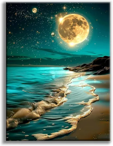 Vista 11 de Kits de pintura de diamantes de cielo estrellado Offito para adultos, kits de pintura de diamantes 5D Aurora Lake para principiantes, fantásticos