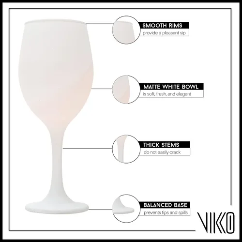 Vista 2 de Vikko Copas de vino blanco, copa de vino de 14 onzas, juego de 6 copas de vino con tallo blanco mate para vino tinto y blanco, copas de vino gruesas