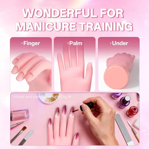 Vista 10 de Buqikma Mano de práctica de uñas para uñas acrílicas, mano de maniquí para práctica de uñas, flexible y flexible y flexible para práctica de uñas, 1