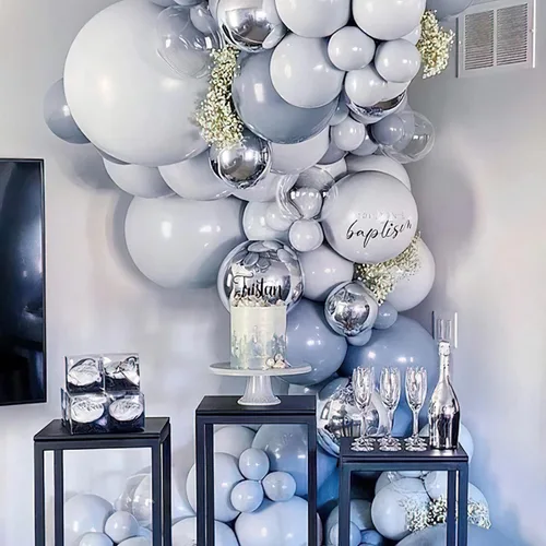 Vista 7 de 50 globos azules de 12 pulgadas y 50 globos plateados de 12 pulgadas