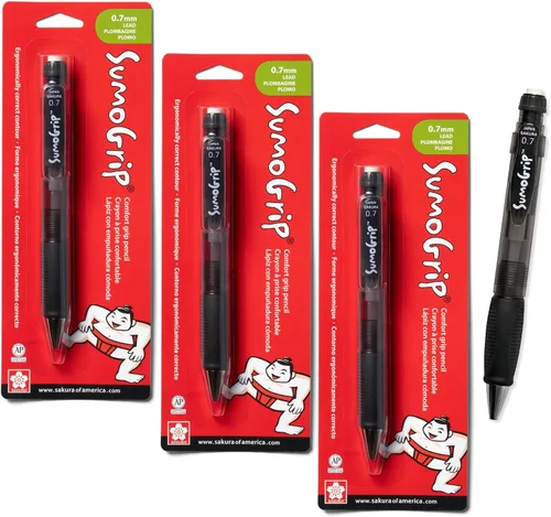 Vista 8 de SAKURA SumoGrip Lápiz con Agarre Cómodo - Lápiz Mecánico Ergonómico de 0.9 mm - Transparente - Paquete de 3