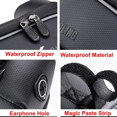 Vista 6 de Bolsa de marco de bicicleta, soporte para teléfono de bicicleta, bolsa impermeable para manillar de bicicleta, bolsa de tubo frontal superior