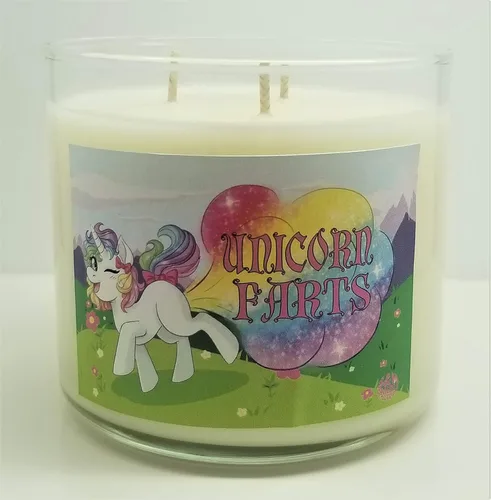 Vista 2 de Vela perfumada Unicorn Farts - Vela de cera de soja (3 mechas grandes, bucles de frutas)