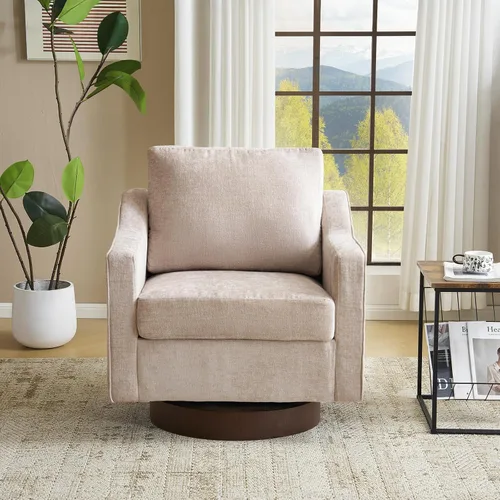 Vista 10 de VINGLI Silla giratoria moderna de estilo mitad de siglo, sillón tapizado 360°, sofá para el hogar con brazos de seguimiento para sala de estar