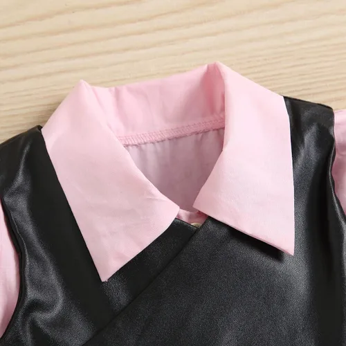 Vista 4 de TINXIEA Vestido tipo túnica de manga larga con botones para niñas pequeñas con chaleco de encaje, 2 piezas, ropa para bebé