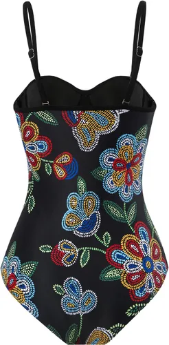 Vista 17 de Women Swimsuits Abstract Printing Notched Square/V Neck Floral Vacation One Piece with Cover Up