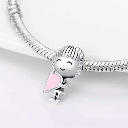 Vista 6 de LongLuck Amante romántico, doble dije para pulsera Pandora, dije de plata de ley 925 para mujer, pulsera y collar, joyería de bricolaje