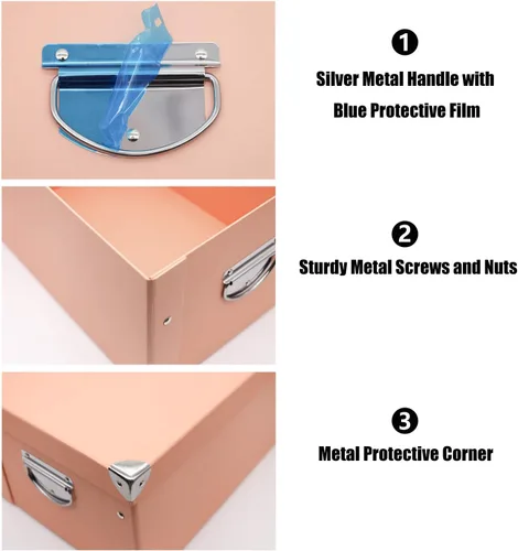 Vista 3 de GUOZI Caja de almacenamiento plegable, caja de memoria decorativa con tapa y esquinas reforzadas de metal, contenedor de archivos de cartón