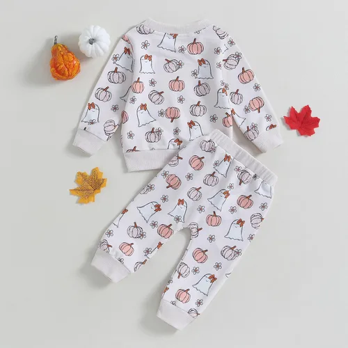 Vista 26 de YINGISFITM Conjunto de camisa de calabaza de Halloween para bebé, niña, niño, sudadera y pantalones para otoño e invierno