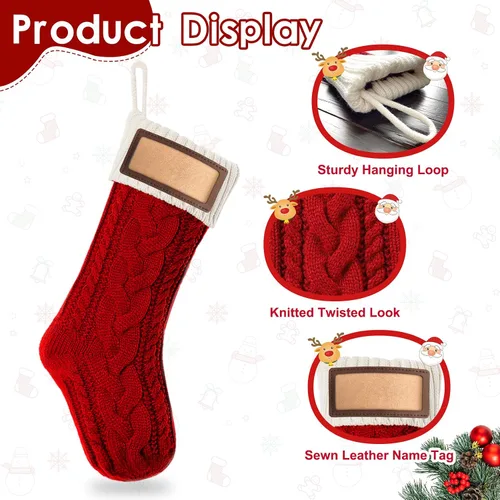 Vista 4 de Paquete de 2 medias de Navidad, medias de Navidad familiares grandes de 18 pulgadas, medias de punto de colores mixtos colgantes (2 mezclas)