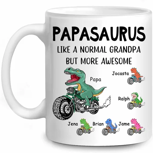 Vista 9 de WHIDOBE Taza Papasaurus personalizada (1 niño) Taza personalizada de 11 oz 15 onzas para abuelo, regalo personalizado para abuelo, hombres, él