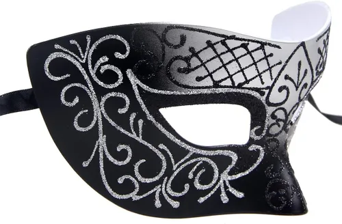 Vista 4 de IETANG Juego de máscaras venecianas de Mardi Gras para parejas con collar y pajarita