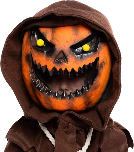 Vista 3 de Disfraz con máscara de Halloween para niños con cabeza de espantapájaros, calabaza