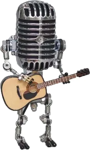 Vista 9 de Lámpara de mesa industrial con estatua de robot de micrófono, lámpara de mesa retro de vapor, lámpara de decoración nocturna, lámpara de escritorio
