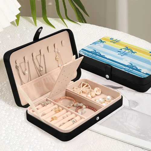 Vista 6 de ALAZA Travel Jewelry Box, Windsurf Plam Trees Flowers Small Jewelry Organizer Gift for Women Girls, Travel Case Display Storage Holder Boxes for