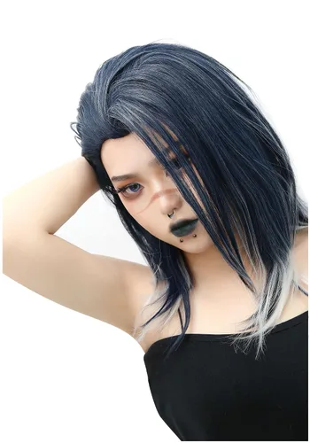 Vista 4 de C-ZOFEK Game Valorant - Peluca de cosplay de color negro plateado largo para mujer Halloween