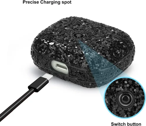 Vista 4 de Bonita funda de lujo para AirPods 3 Generación 2021 Funda de carga, Negro02