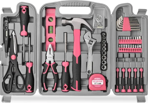 Vista 9 de Juego de herramientas Hi-Spec de 25 piezas, rosa, para el hogar, kit de bricolaje para mujeres. Juego de herramientas pequeñas y mini, básicas