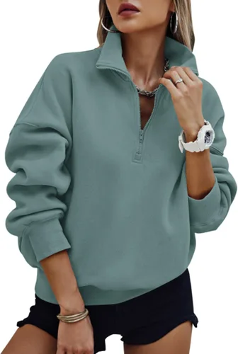Vista 9 de PRETTYGARDEN Sudaderas de gran tamaño con media cremallera para mujer, sudaderas con capucha de forro polar 2025 de manga larga a la moda, tops