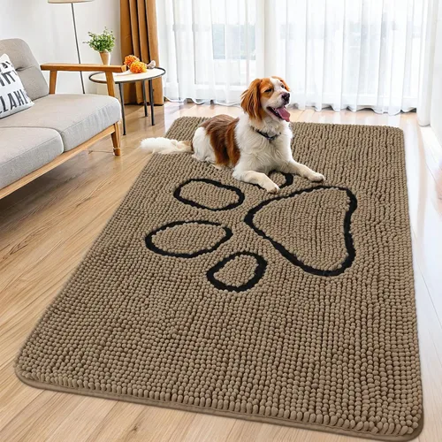 Vista 228 de Smiry Tapete para puerta de perro para patas fangosas, absorbente y Gris y negro