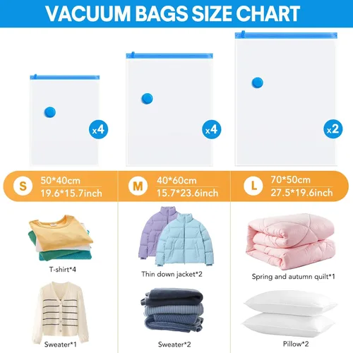 Vista 3 de Paquete de 10 bolsas de almacenamiento al vacío de viaje con bomba eléctrica, bolsas de sellado al vacío para ropa, bolsas selladoras al vacío