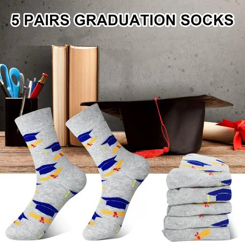 Vista 3 de 5 pares de calcetines de graduación, calcetines de graduación para hombres y mujeres, calcetines de graduación divertidos, tamaño adulto