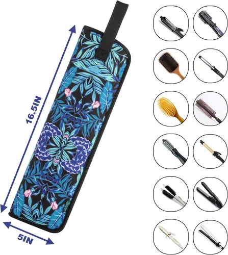 Vista 3 de Beautyflier Funda de viaje universal para rizador, resistente al calor, lona, flor azul