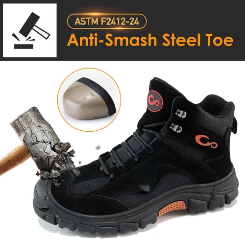 Vista 4 de Ablanczoom Botas de trabajo para hombre con puntera de acero – ASTM F2412-24 Calzado de construcción antideslizante cómodo, transpirable y duradero