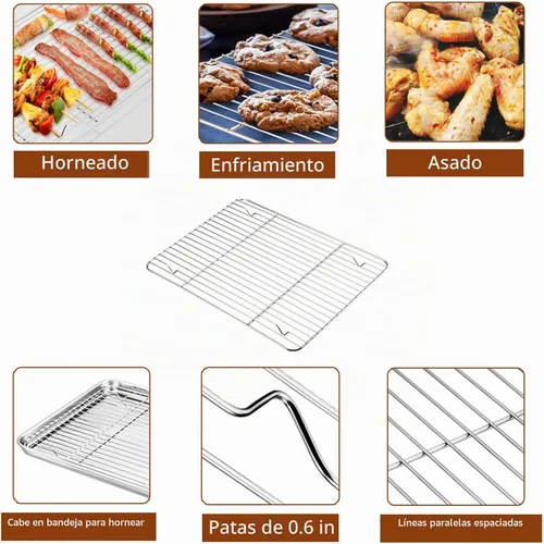 Vista 6 de P&P CHEF Bandeja Asadora de 14 pulgadas con rejilla para hornear y rejilla en forma de V, bandeja rectangular de acero inoxidable para lasaña