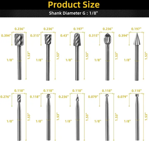Vista 2 de Juego de 10 brocas rotativas HSS de 1/8 de pulgada (0.118 in), broca de grabado de madera para accesorios de herramientas rotativas, herramienta