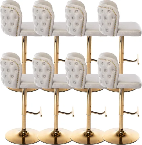 Vista 15 de Taburetes de bar tapizados de poliuretano con base dorada, taburetes de bar ajustables de 25-33 pulgadas, taburetes de mostrador con respaldo Beige