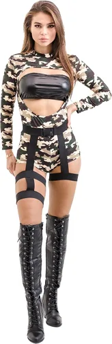 Vista 2 de Disfraz de comando para mujer, disfraz de Halloween, disfraz sexy de paracaidista del ejército, conjunto de 3 piezas