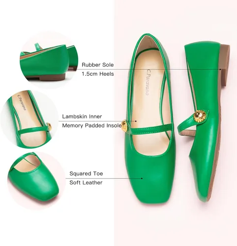Vista 4 de C.Paravano Zapatos Mary Jane para mujer Zapatos planos para mujer Zapatos planos de punta cuadrada para mujer Cuero Mary Jane