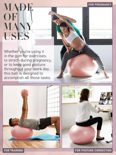 Vista 5 de PhysKcal Pelota de yoga para ejercicio, set de pilates, pelota de fitness de 4 tamaños para entrenamiento, parto, embarazo, terapia física - Bomba