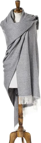 Vista 2 de Moon Manta de lana de alpaca, gris espiga, fabricada en Reino Unido