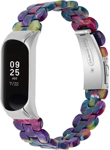 Vista 6 de Mi Band 7 - Correa de resina Barcelet, correa de repuesto de 5.7 a 8.0 pulgadas, pulsera de resina ligera, doble botón, cierre plegable, compatible