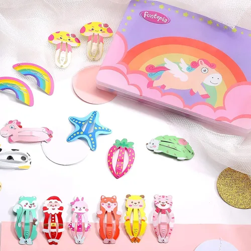 Vista 5 de Funtopia - 100 pinzas para el cabello, lindas pinzas para mujeres, adolescentes, niñas, niños, coloridas, sin deslizamientos, de metal, frutas