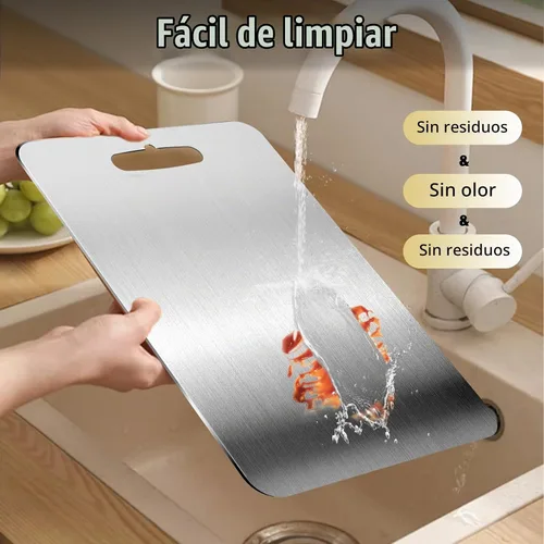 Vista 7 de URMONA 3 tablas de cortar de acero inoxidable 304 para cocina, tabla de cortar carne, alisar bordes, acero inoxidable de grado alimenticio, fácil