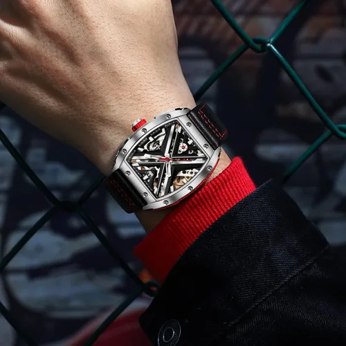 Vista 3 de OLEVS Reloj de esqueleto automático de cuero mecánico para hombre estilo steampunk a la moda impermeable luminoso regalos para novio