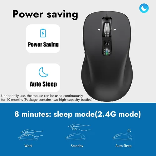 Vista 9 de CITLLA Mouse inalámbrico Bluetooth (USB + BT1 + BT2), tamaño completo, desplazamiento de 4 vías, mouse silencioso multidispositivo para computadora