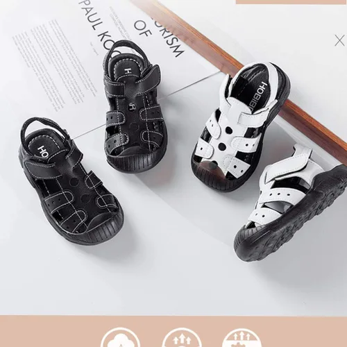 Vista 6 de HOBIBEAR - Sandalias para niños y niñas con puntera cerrada zapatos planos zapatos de verano para la playa bebéniño pequeño