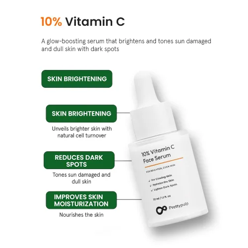 Vista 4 de Suero facial con 10% vitamina C Dermatológicamente probado para pieles sensibles con ácido ascórbico etilo y PHA Fórmula iluminadora e