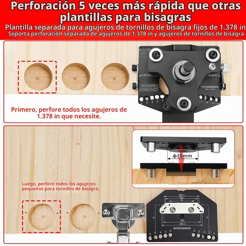 Vista 2 de GOINGMAKE Plantilla de Bisagra Oculta de 3 Ejes Ultra con Guía Extra de Agujero para Tornillo de Bisagra y Abrazadera Rápida, Plantilla de Bisagra