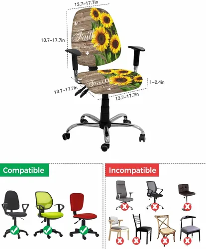 Vista 4 de Funda elástica para silla de oficina con diseño floral de granja, funda de asiento para silla de computadora, funda para respaldo, elástica