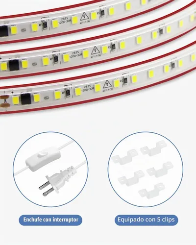 Vista 3 de Tira de luces LED de CA 110V enchufable con interruptor blanco frío 6000K