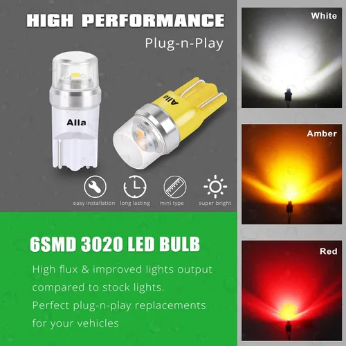 Vista 4 de Alla Lighting Mini bombillas LED T10 168/194 avanzadas de 12 V, licencia, interior, mapa, cúpula, carga de maletero, luces de paso W5W 2825 175 158