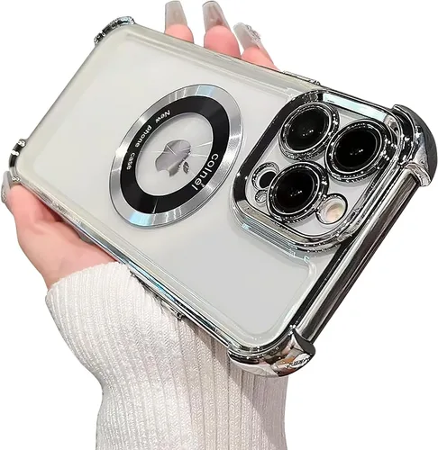 Vista 22 de Funda magnética transparente para iPhone 11, funda de lujo con cuatro esquinas brillantes, protección a prueba de golpes de grado militar