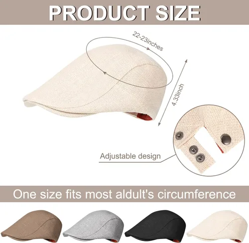 Vista 2 de 4 piezas de gorra plana suave ajustada Newsboy sombreros irlandeses para hombre, sombreros de conducción, sombreros de verano de algodón y lino