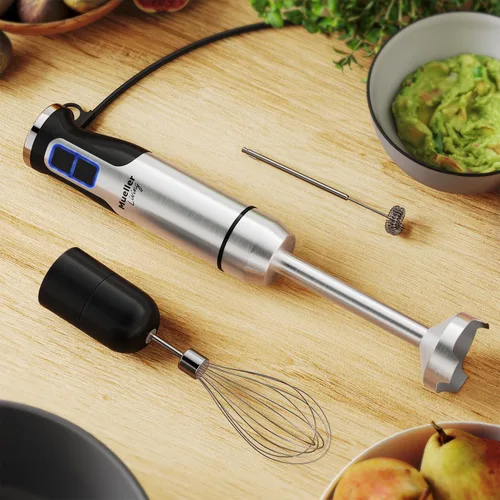 Vista 8 de Mueller Ultra-Stick - Batidora de mano multiusos, 500 W, 9 velocidades, motor de cobre puro, acabado de acero inoxidable cepillado, incluye